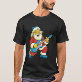 Camiseta Santa tocando la guitarra con alegría en Navidad