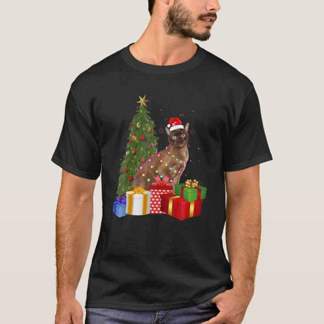 Camiseta Santa Tonkinesa Árbol navideño luz divertida Xma (Anverso)