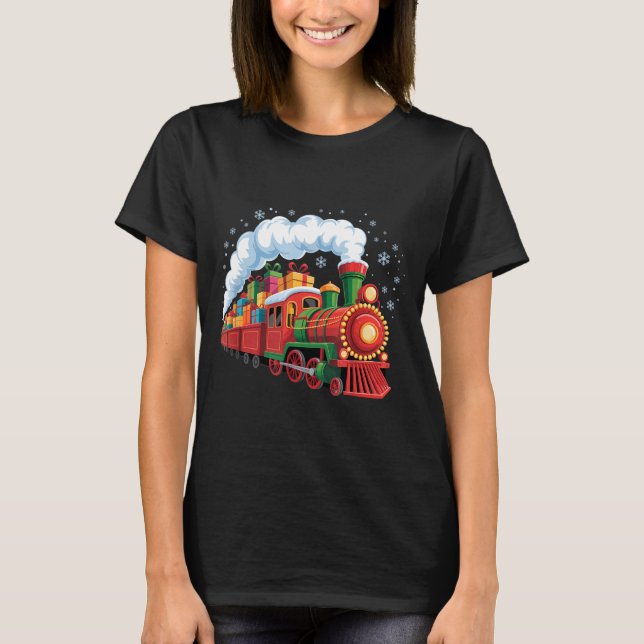 Camiseta Santa Train Lights Snow Christmas Funny Winter Hol (Anverso)