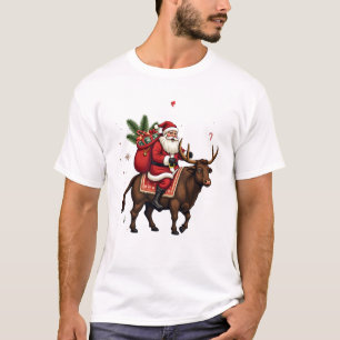 Camiseta Santa Vintage Montando Vaca de las Tierras Altas V