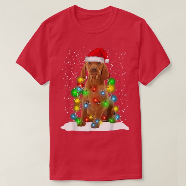 Camiseta Santa Vizsla Christmas Light Pajama Dog Xmas Match (Diseño del anverso)