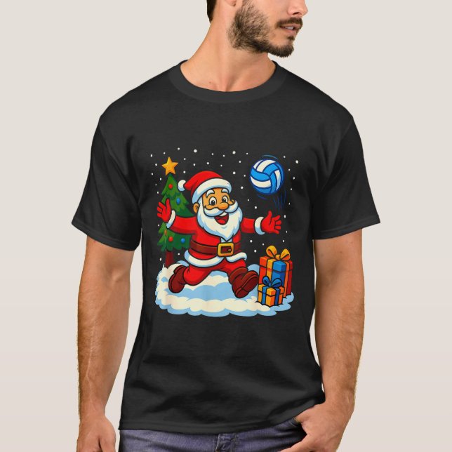 Camiseta Santa Volleyball Playing Srt Christmas Tree Xmas P (Anverso)
