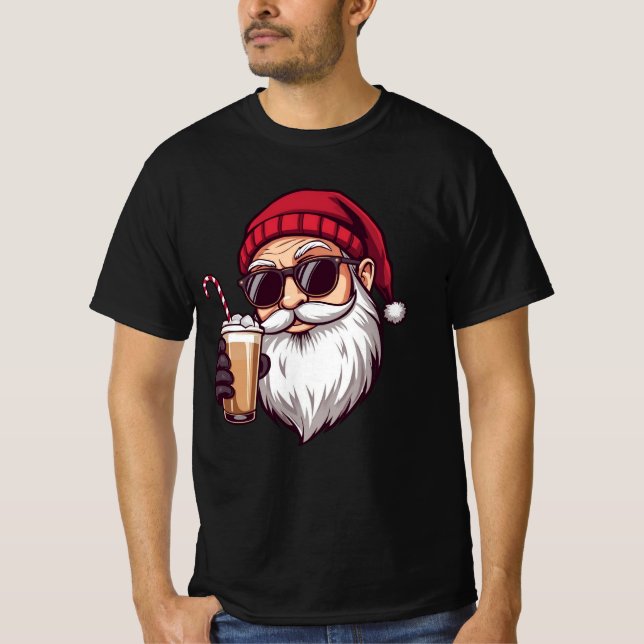 Camiseta Santa with Iced Coffee – Modern Cool Christmas San (Anverso)