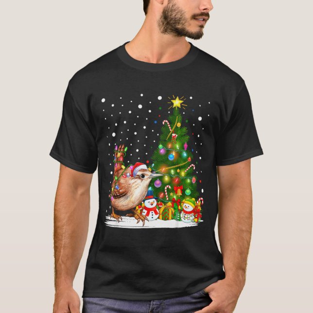 Camiseta Santa Wren Bird Xmas Tree Lighting Wren Christmas  (Anverso)