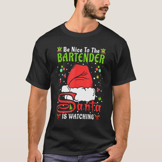 Camiseta Santa Xmas Pajamas Be Nice To The Bartender Christ (Anverso)