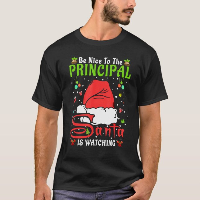 Camiseta Santa Xmas Pajamas Be Nice To The Principal Christ (Anverso)