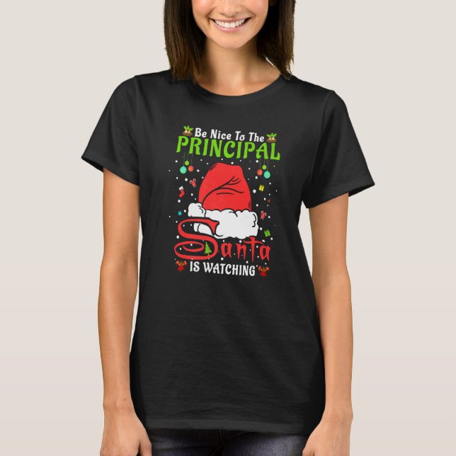 Camiseta Santa Xmas Pajamas Be Nice To The Principal Christ (Anverso)