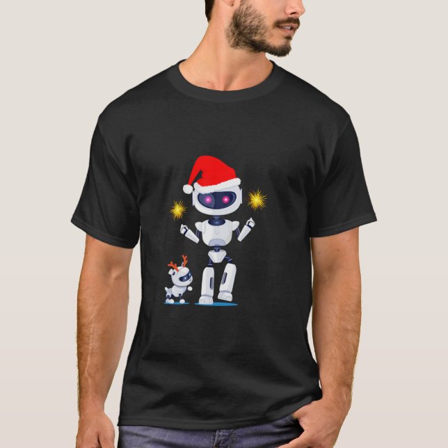 Camiseta Santa Y Deer Robots Graciosos Geeky Feliz Navidad (Anverso)