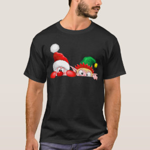 Camiseta Santa y Elf Cute y graciosos personajes Peeking