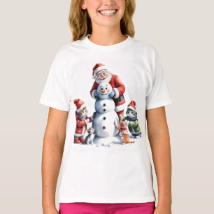 Camiseta Santa y la familia de gatos reparan el sombrero de