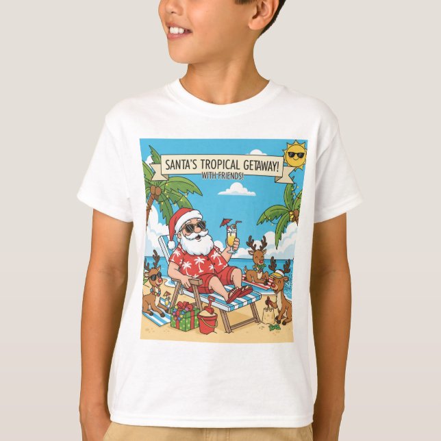 Camiseta Santa y la fuga tropical de los renos (Anverso)