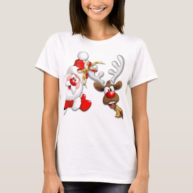 Camiseta Santa y los renos Feliz Personalizado (Anverso)