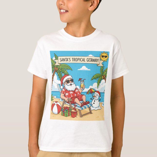 Camiseta Santa y Snowman en la playa (Anverso)