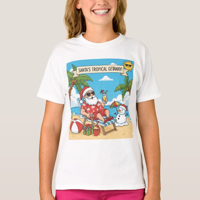 Camiseta Santa y Snowman en la playa (Anverso)