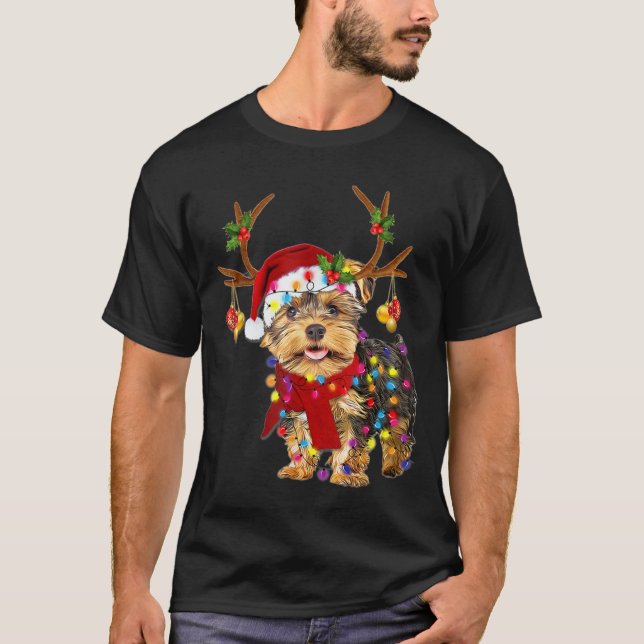Camiseta Santa yorkie perro terrible reno magnífico Luz (Anverso)