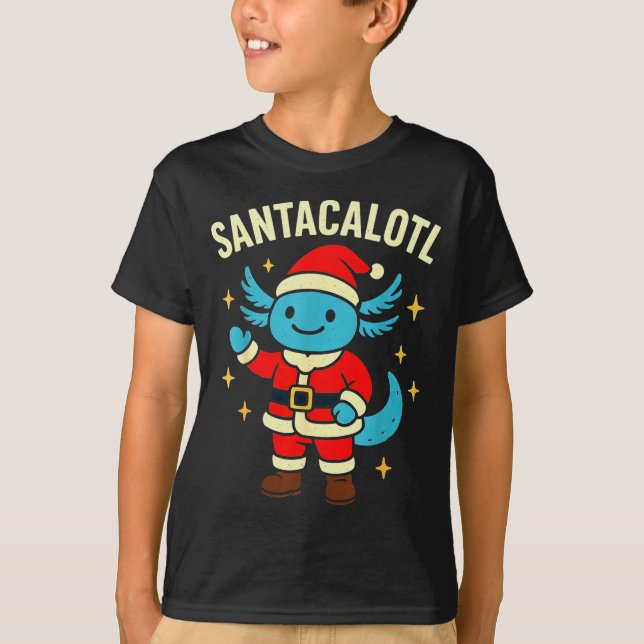 Camiseta Santacalotl Santa Claus Cute Blue Axolotl New Year (Anverso)