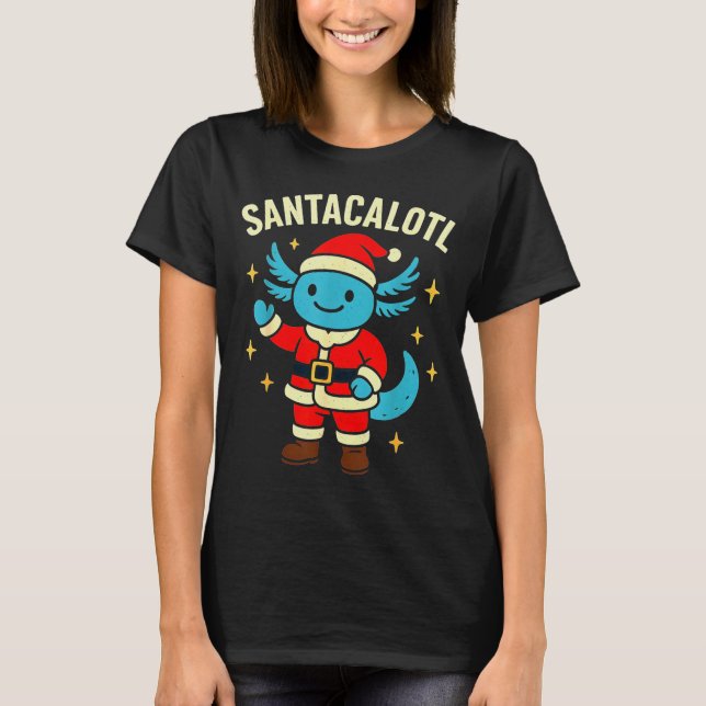 Camiseta Santacalotl Santa Claus Cute Blue Axolotl New Year (Anverso)