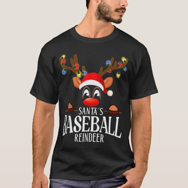 Camiseta Santa's Baseball Reindeer Funny Xmas Matching Pjs  (Anverso)