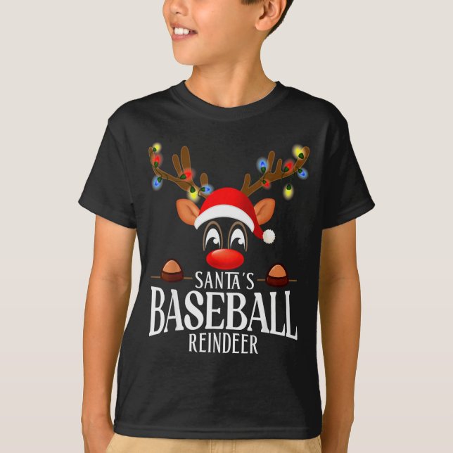 Camiseta Santa's Baseball Reindeer Funny Xmas Matching Pjs  (Anverso)