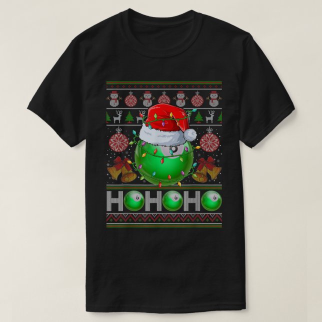 Camiseta Santas Billiard Ball Xmas Tree iluminó la fea Navi (Diseño del anverso)