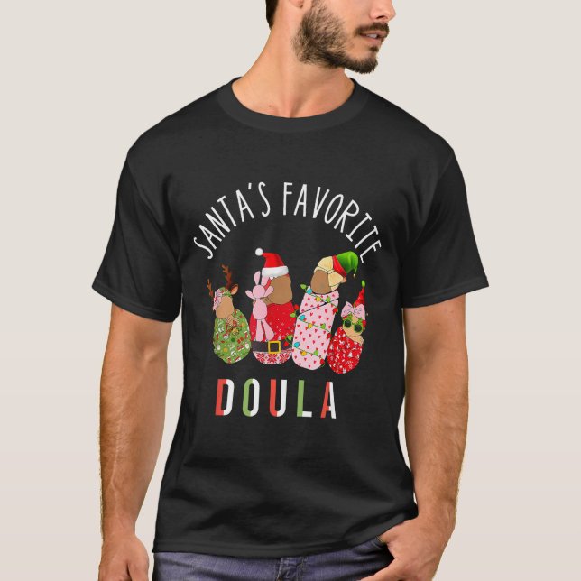 Camiseta Santa's Favorite Doula Nurse Christmas Stpartum Mi (Anverso)