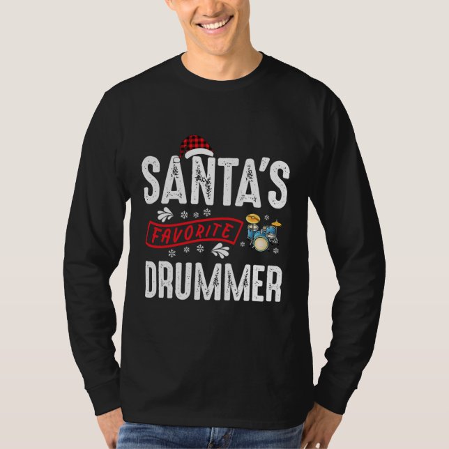 Camiseta Santas Favorite Drummer Pajamas Christmas  (Anverso)