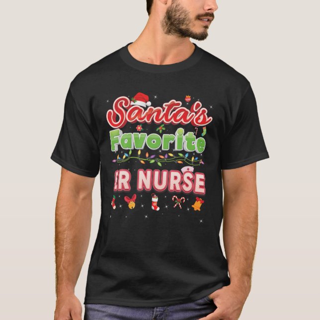 Camiseta Santa's Favorite ER Nurse Christmas Santa Hat Ligh (Anverso)