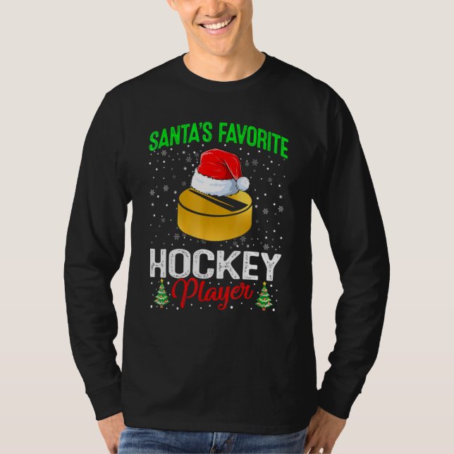Camiseta Santa's Favorite Hockey Player Matching Family Chr (Anverso)