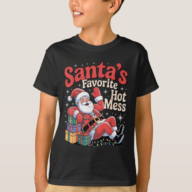 Camiseta Santa's Favorite Hot Mess Christmas Funny Margarit (Anverso)