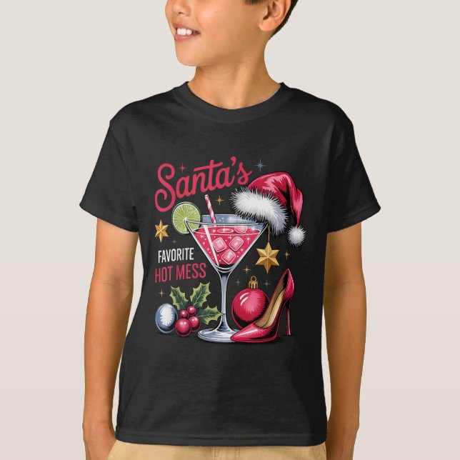 Camiseta Santa's Favorite Hot Mess Christmas Martini  (Anverso)