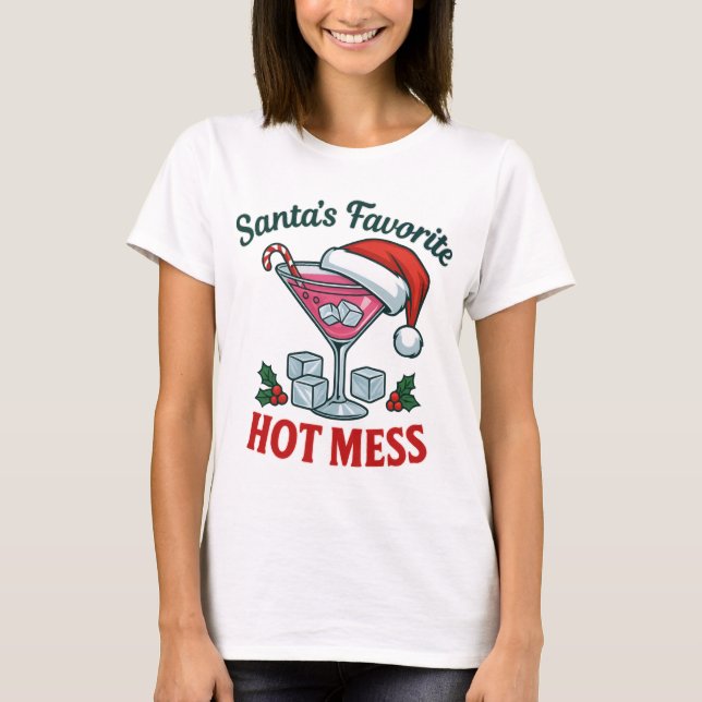 Camiseta Santa's Favorite Hot Mess Glam Sassy Holiday (Anverso)