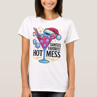 Camiseta Santa's Favorite Hot Mess Glitter Cocktail Design 