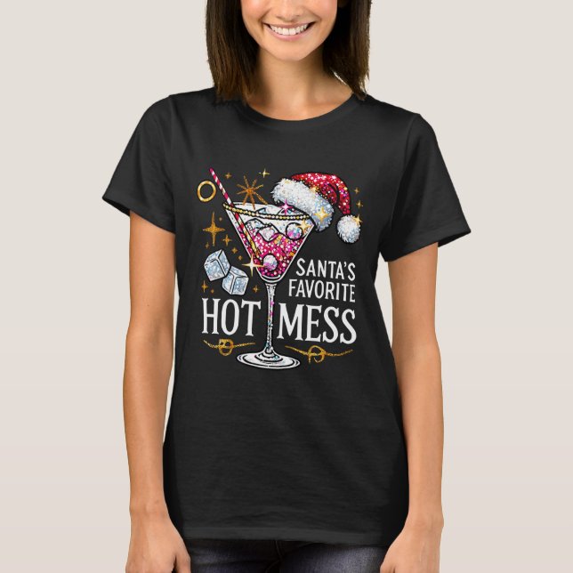 Camiseta Santa's Favorite Hot Mess Long Sleeve  (Anverso)