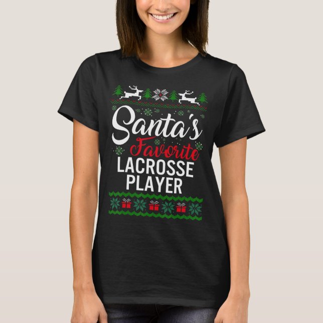 Camiseta Santa's Favorite Lacrosse Player Christmas Ugly Sw (Anverso)