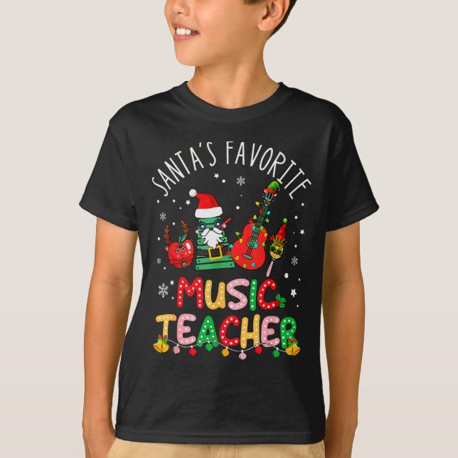 Camiseta Santa's Favorite Music Teacher Christmas Santa Hat (Anverso)