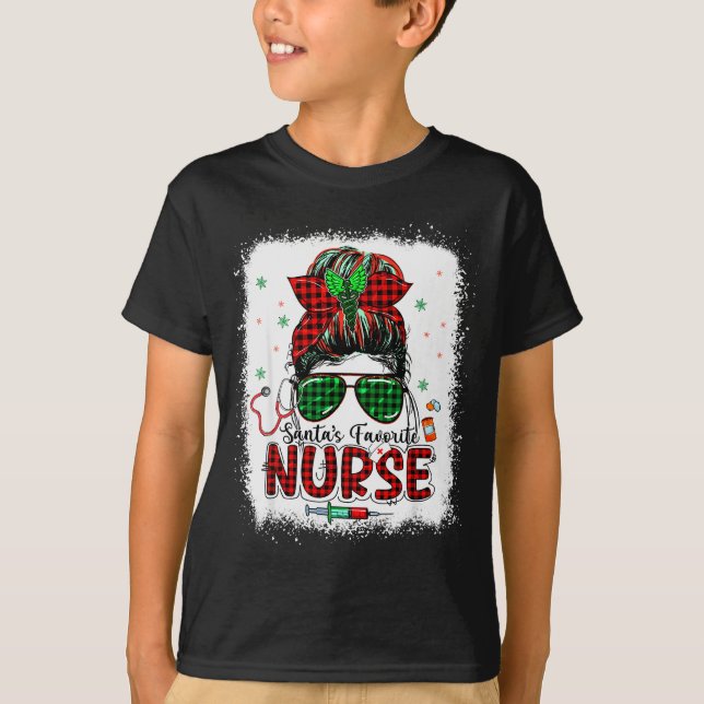 Camiseta Santas Favorite Nurse Christmas Santa Hat Light Me (Anverso)