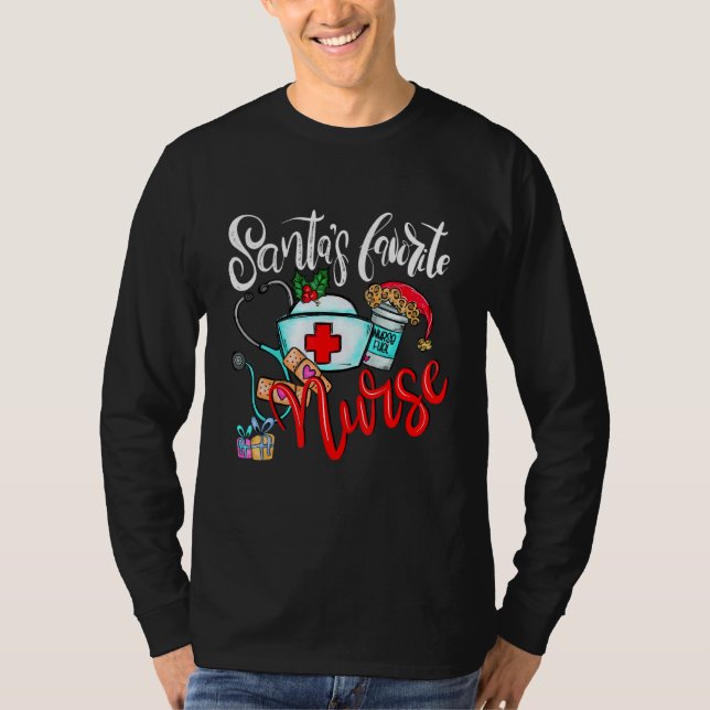 Camiseta Santas Favorite Nurse  Christmas Xmas RN CNA Nursi (Anverso)