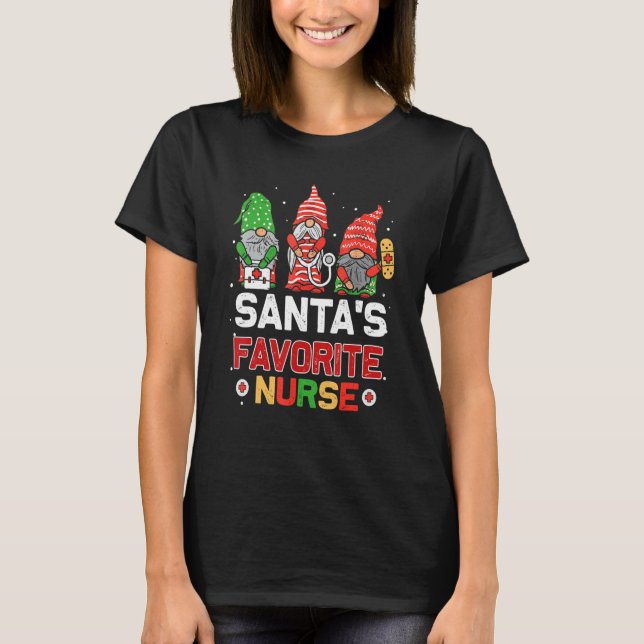 Camiseta Santas Favorite Nurse Cute Christmas Gnome Men Wom (Anverso)