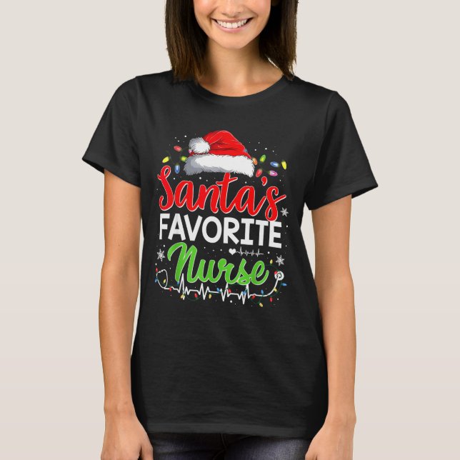 Camiseta Santa's Favorite Nurse Funny Christmas Nurse Xmas  (Anverso)