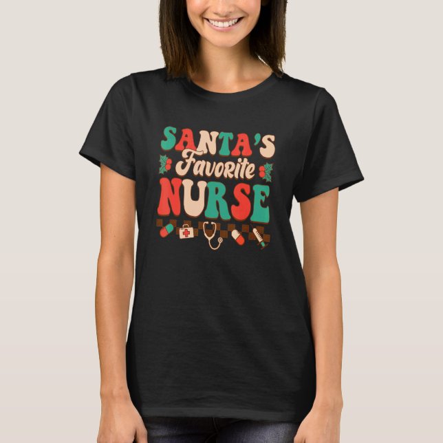 Camiseta Santa's Favorite Nurse Retro Christmas Nurse Women (Anverso)