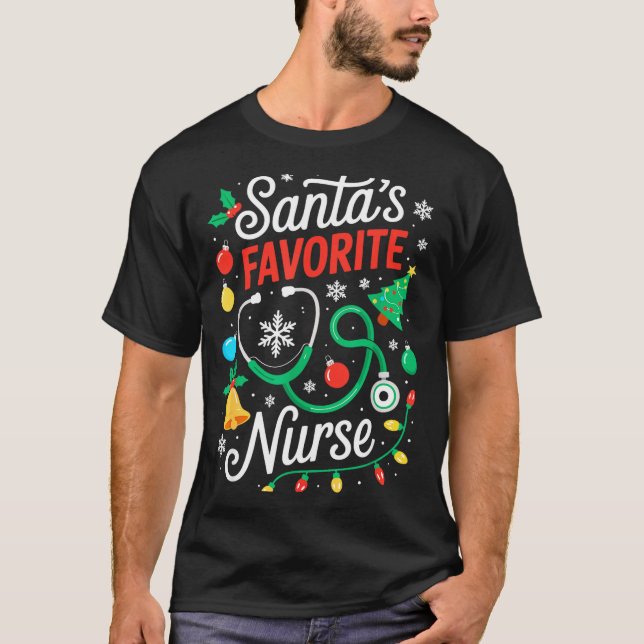 Camiseta Santa's Favorite Nurse Shirt Men Women Funny Chris (Anverso)