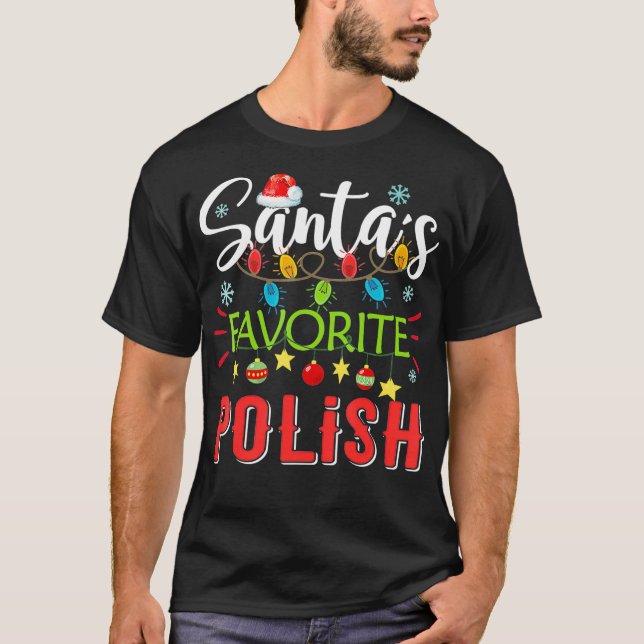 Camiseta Santas Favorite Polish Xmas Light Santa Hat Christ (Anverso)