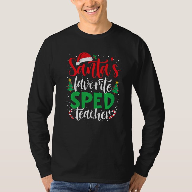 Camiseta Santa's Favorite SPED Teacher Christmas Santa Hat  (Anverso)