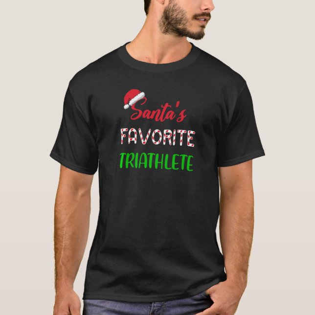 Camiseta Santas Favorite Triathlete  Funny Triathlon Christ (Anverso)
