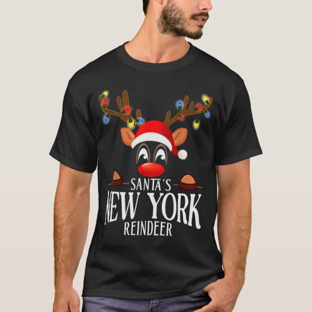 Camiseta Santa's New York Reindeer Funny Xmas Matching Pjs  (Anverso)