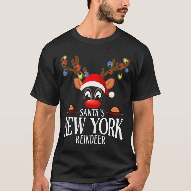 Camiseta Santas New York Reindeer Funny Xmas Matching Pjs  (Anverso)
