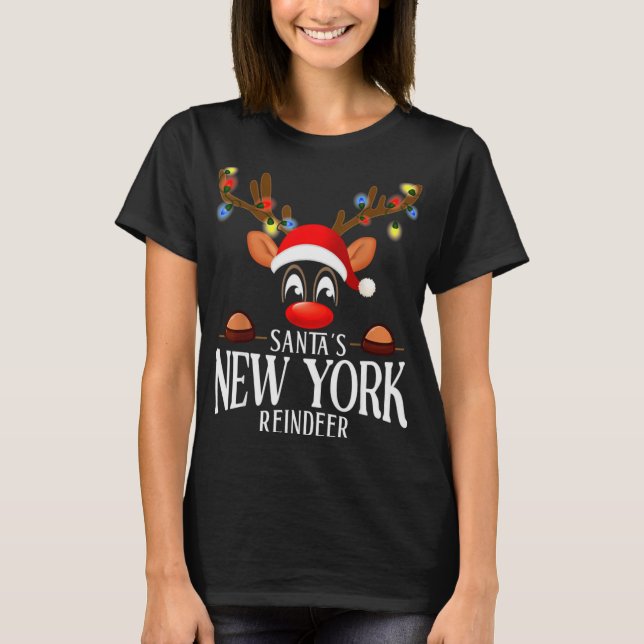 Camiseta Santas New York Reindeer Funny Xmas Matching Pjs T (Anverso)
