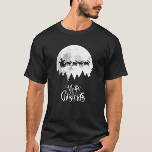 Camiseta Santas Sleigh Volando A La Luz De La Luna