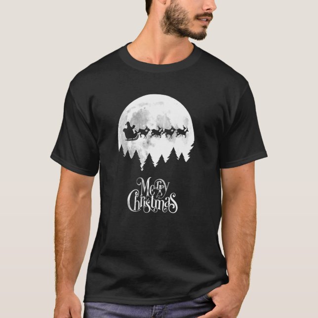 Camiseta Santas Sleigh Volando A La Luz De La Luna (Anverso)