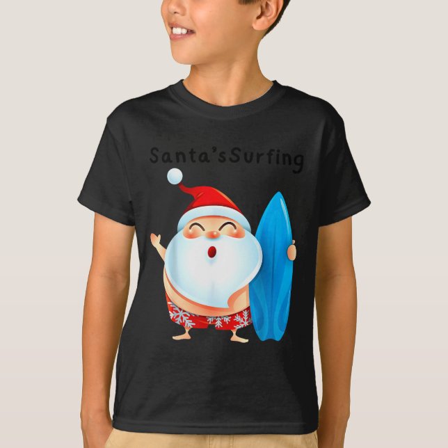 Camiseta Santa's Surfing, Santa Christmas In July  (Anverso)